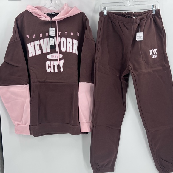 Fashion nova NY Baby Fleece Jogger Set - Brown new large - Picture 8 of 11
